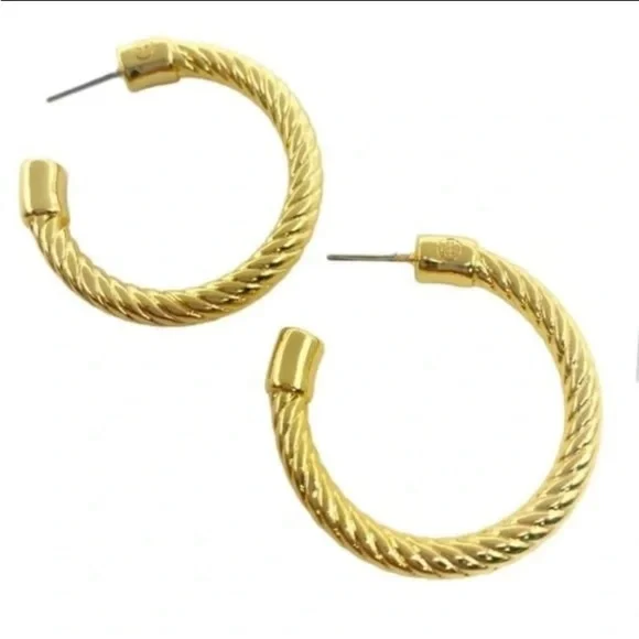 Tory Burch Gold Torsad Hoop Earrings. NWOT - Picture 1 of 10